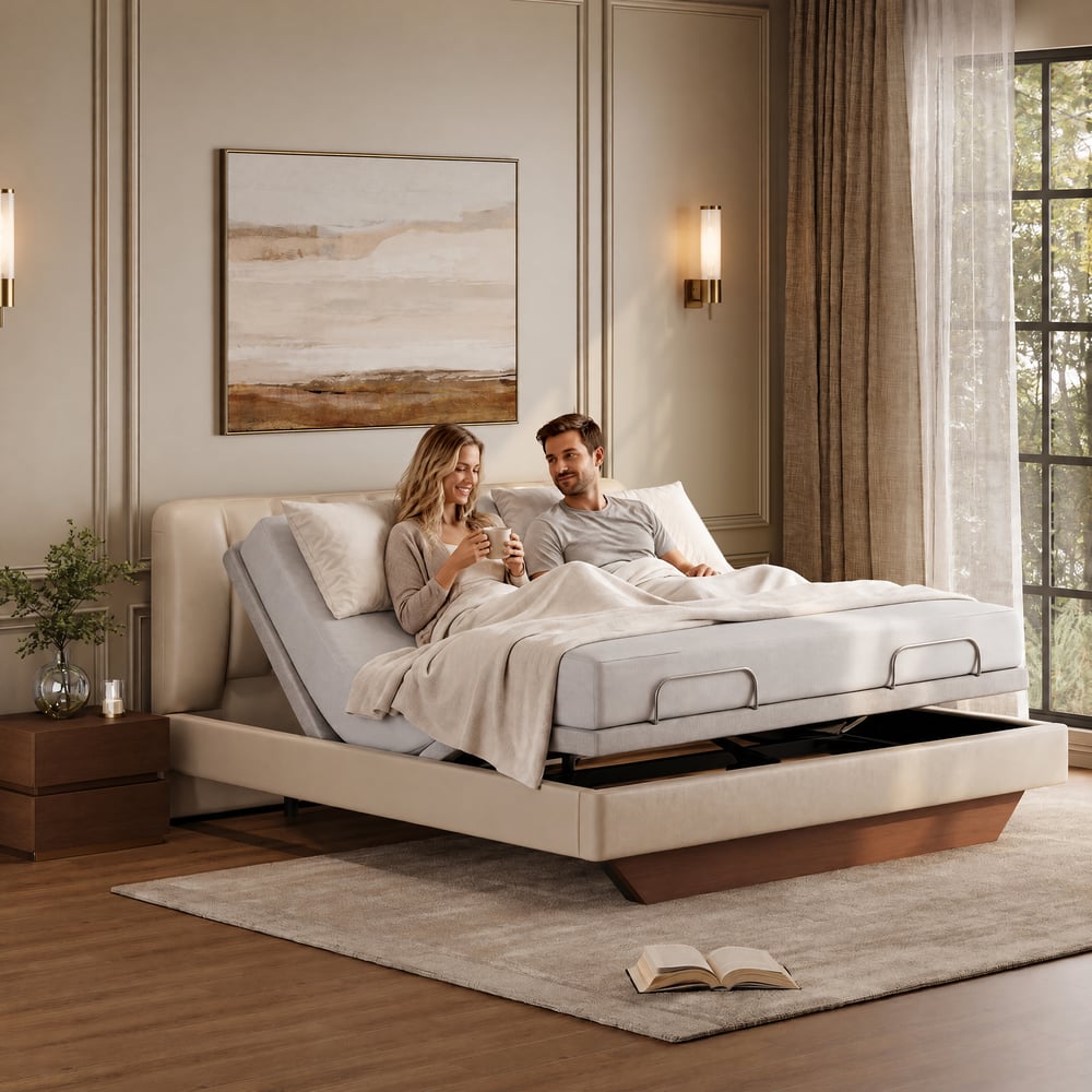 King Genuine Leather Zero Gravity Adjustable Bed Set window image