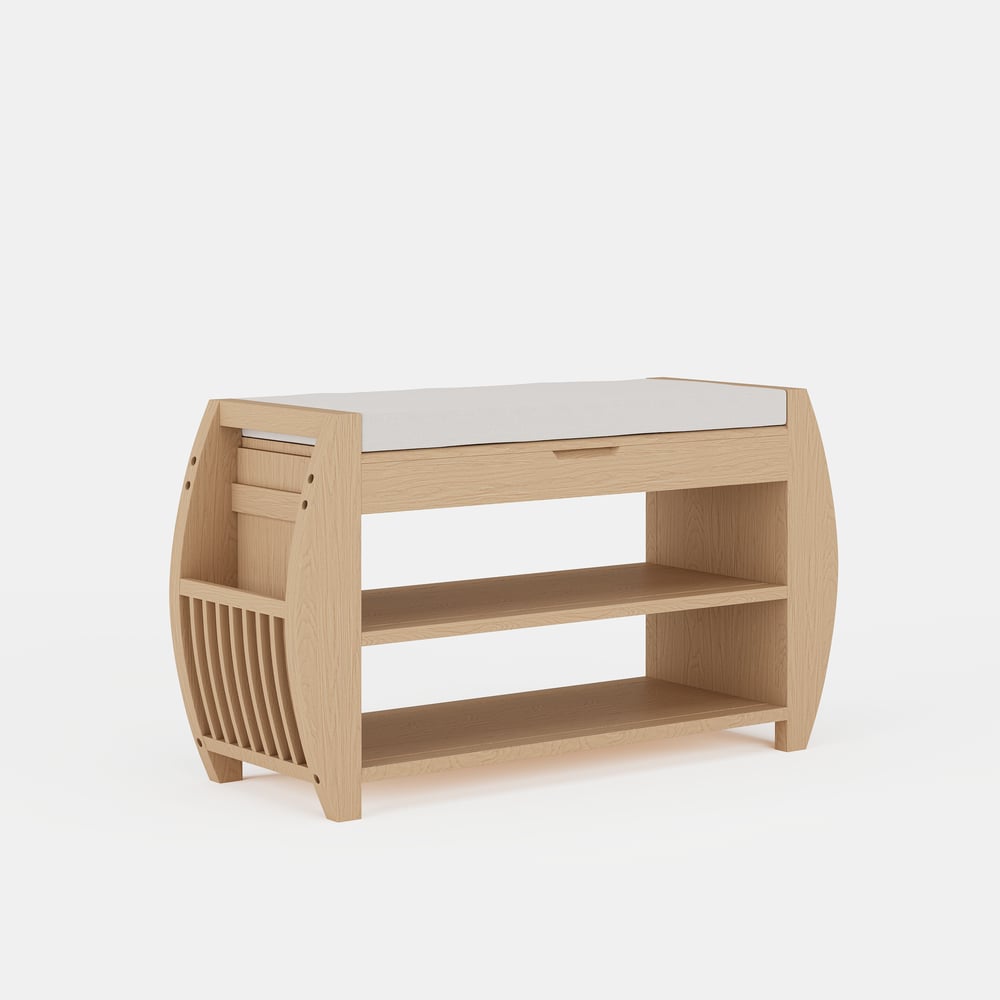 32'' Solid Wood Natural Shoe Storage Entryway Bench with Shoe Rack window image