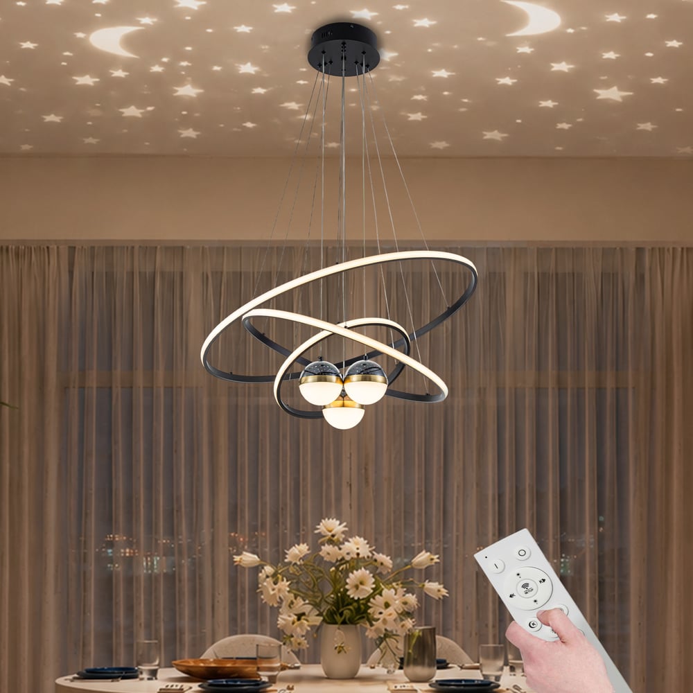 31" 6-Light LED Chandelier with Starry Projection, Dimmable & Adjustable window image