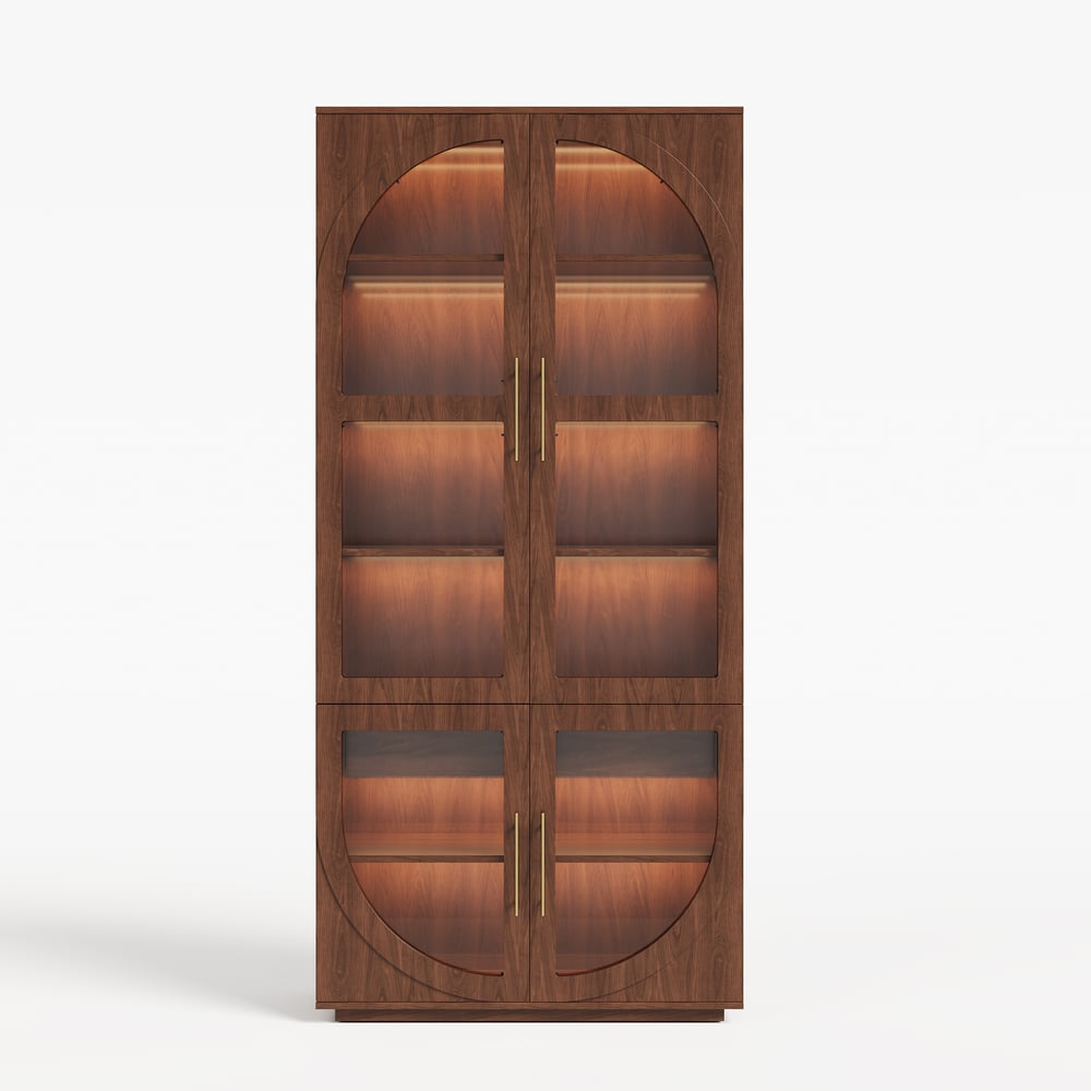 Arune Glass Tall Display Cabinet with Drawers & LED Light window image