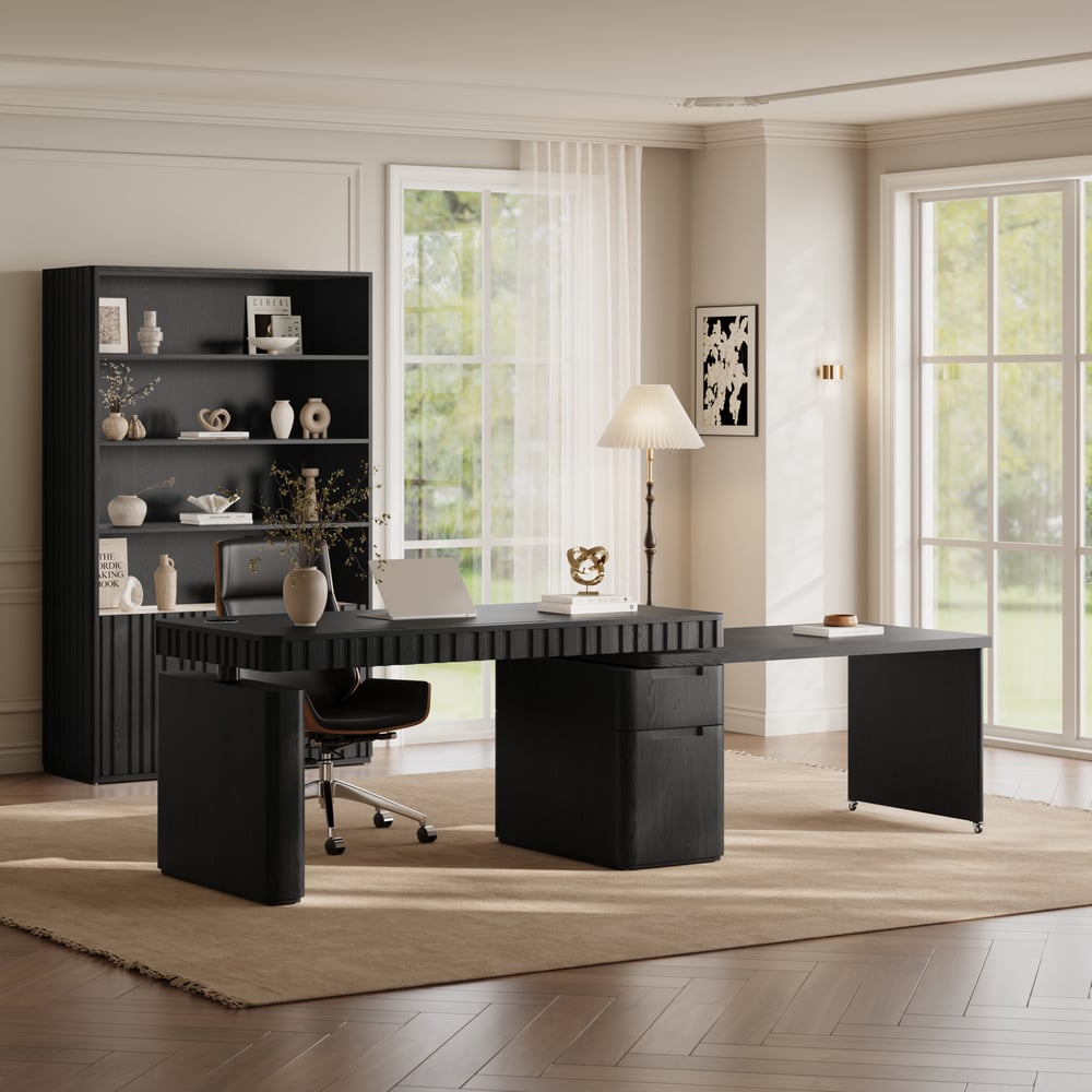 Bureau Aura 160 cm Noir Cannelé à Rotation 360 Degrés Bureau Debout Électrique Réglable image de fenêtre