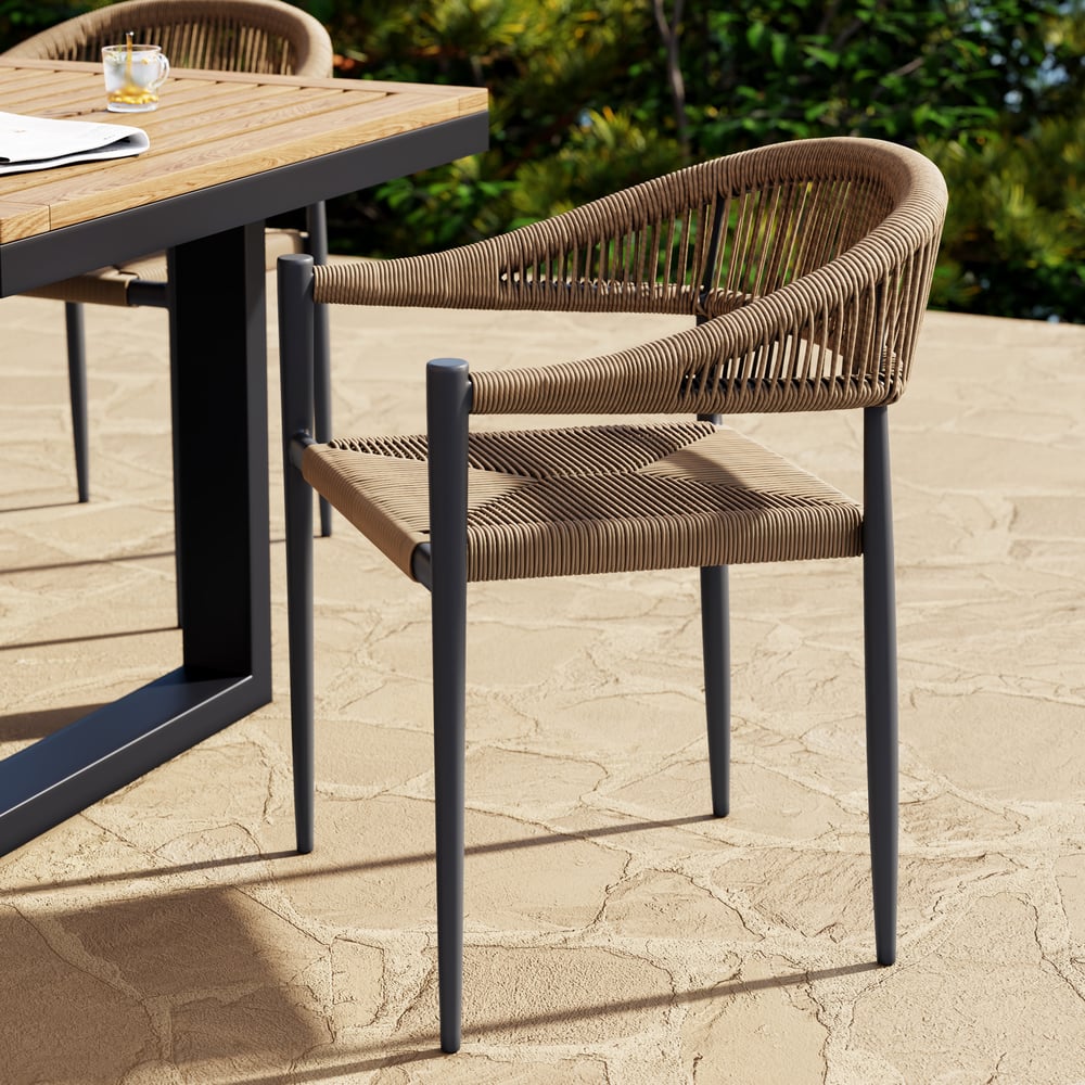 Aluminum Stackable Patio Dining Chair Dark Gray Set of 2 window image