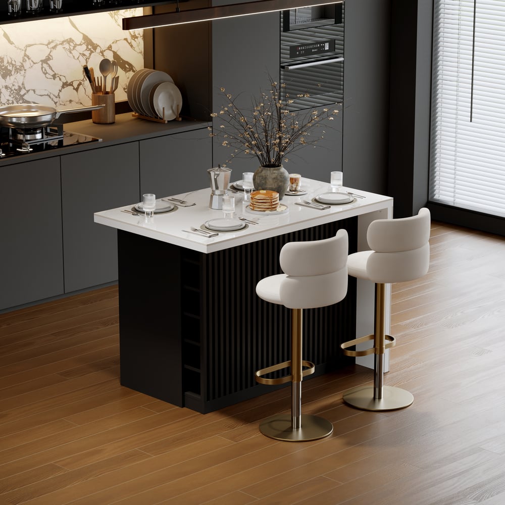 Modern 1270 mm Glossy Sintered Stone Kitchen Island with Storage, White & Black window image