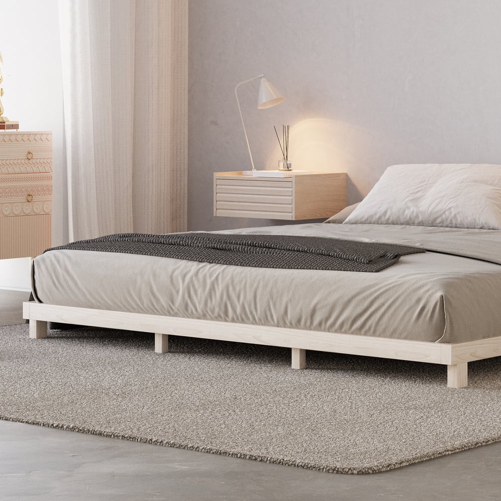 Japanese Style Queen Floor Wood Bed in Whitewash window image