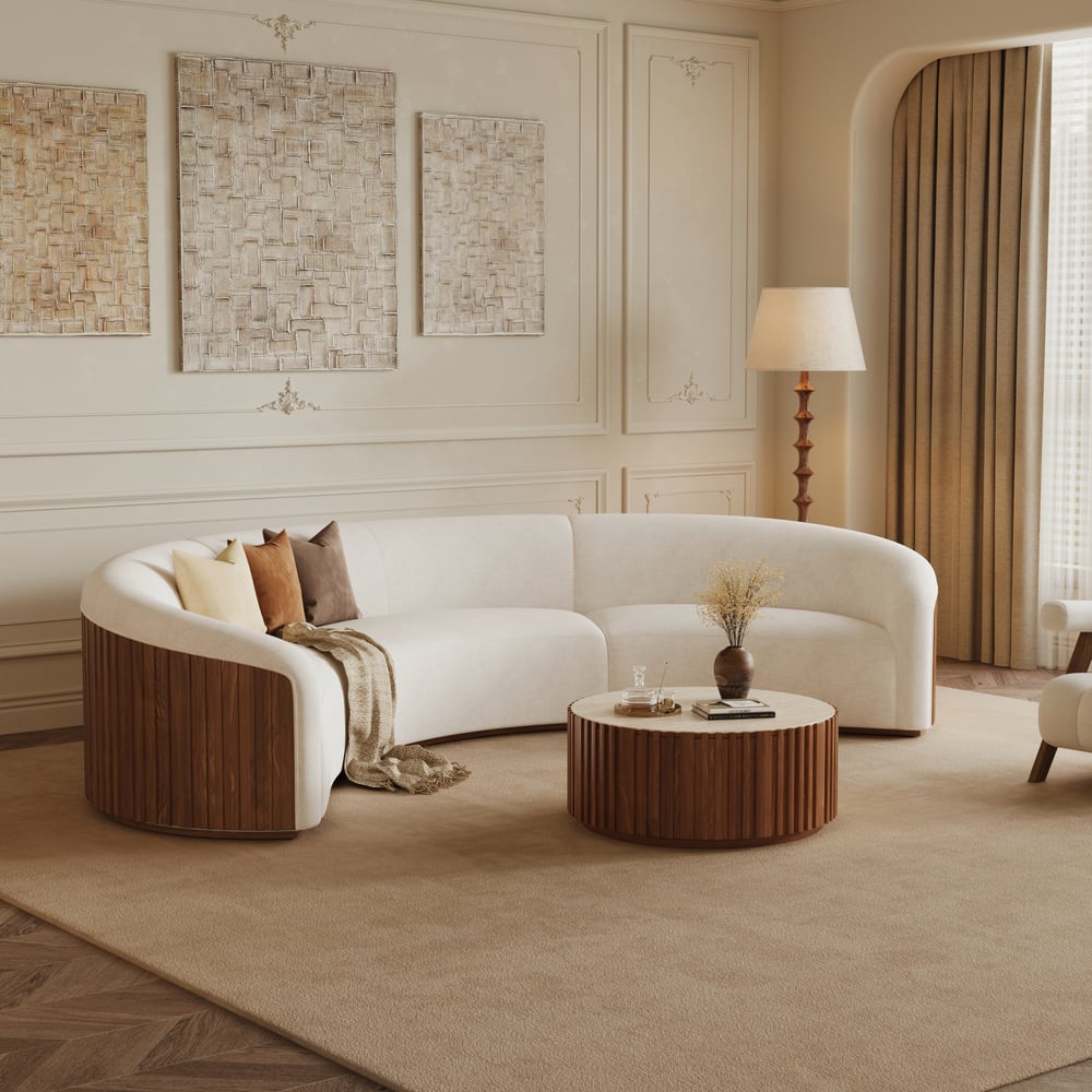 Aura 369 cm 3-Piece Chenille Upholstered Curved Sectional Sofa with Light window image