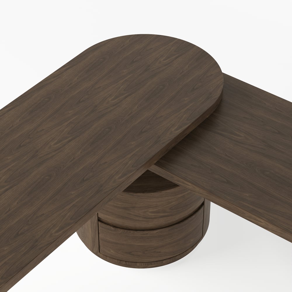 Modern 60" L-Shaped Walnut Office Desk with Drawers, Rotating Design window image