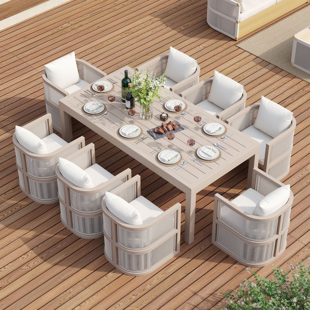 Wevar 2 Pieces Modern Aluminum & Ropes Outdoor Dining Chair Set in Sand & Oatmeal window image