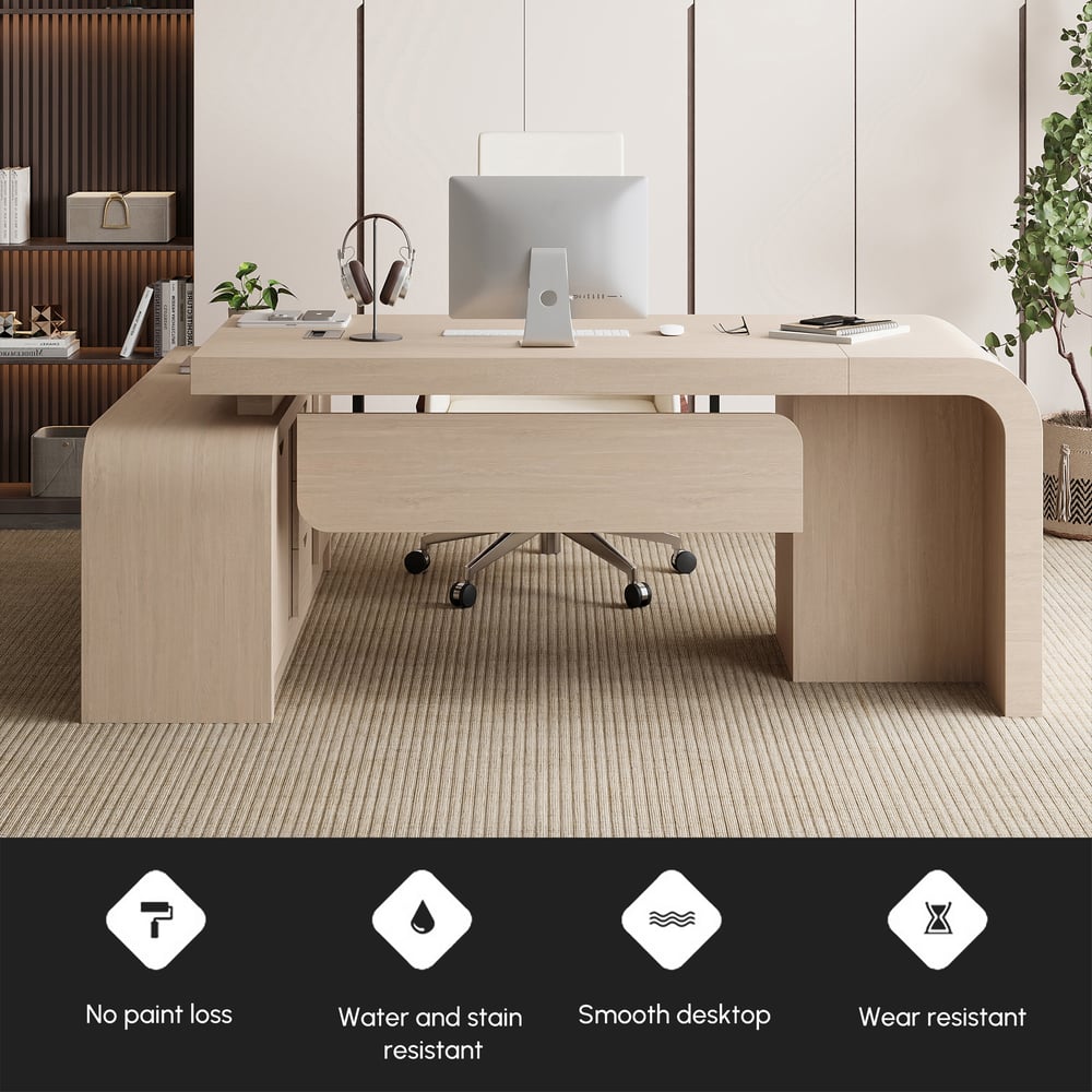 Chicent Whitewash L-shaped Modern Executive Desk with Ample Storage Right Hand (70.9'') window image