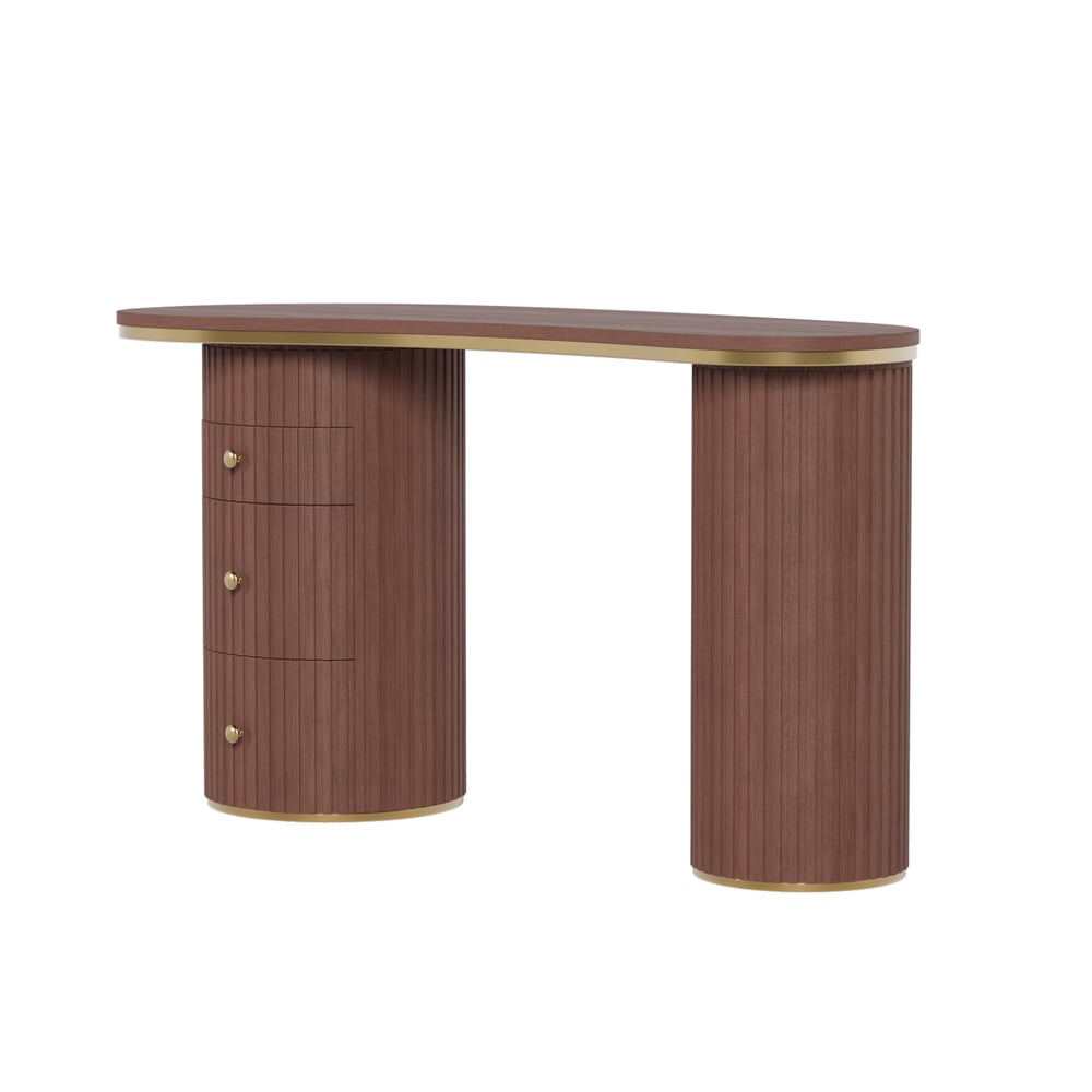 Walnut Curved Wooden Office Desk & Adjustable Swivel Executive Chair in Beige & Gold window image