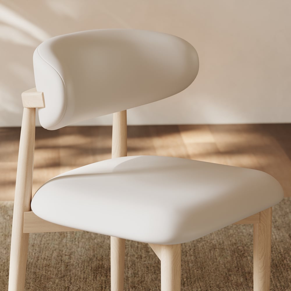 Chaise de salle à manger moderne en cuir PU blanchi avec pieds en bois d'hévéa, 1 pièce image de fenêtre