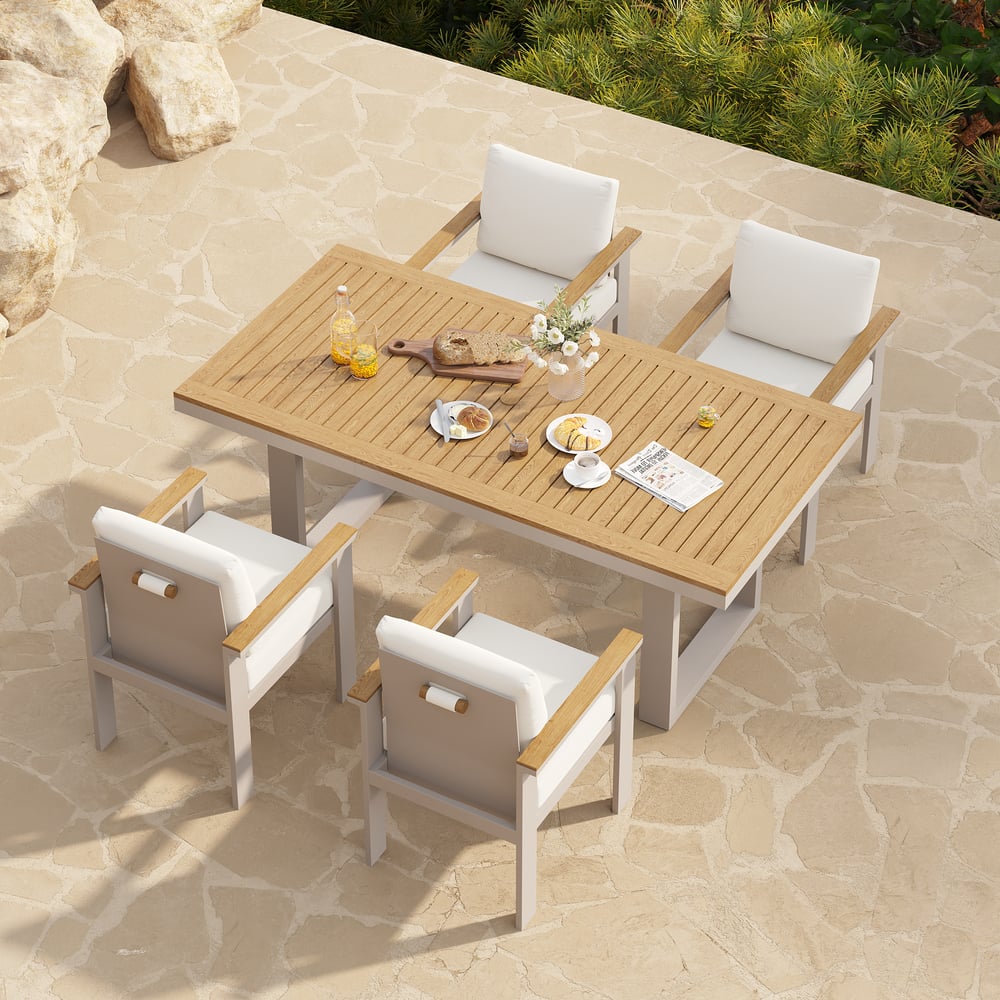 Tevara 6-Person Rectangle Teak & Aluminum Outdoor Patio Dining Table in Sand window image