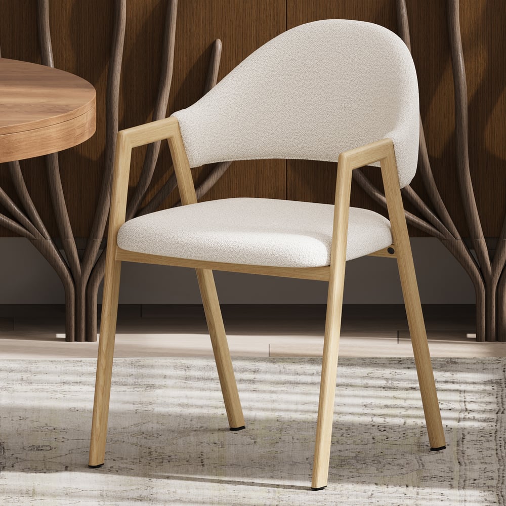 Modern Warm White Boucle Dining Chair with Upholstered, 2 Pieces window image