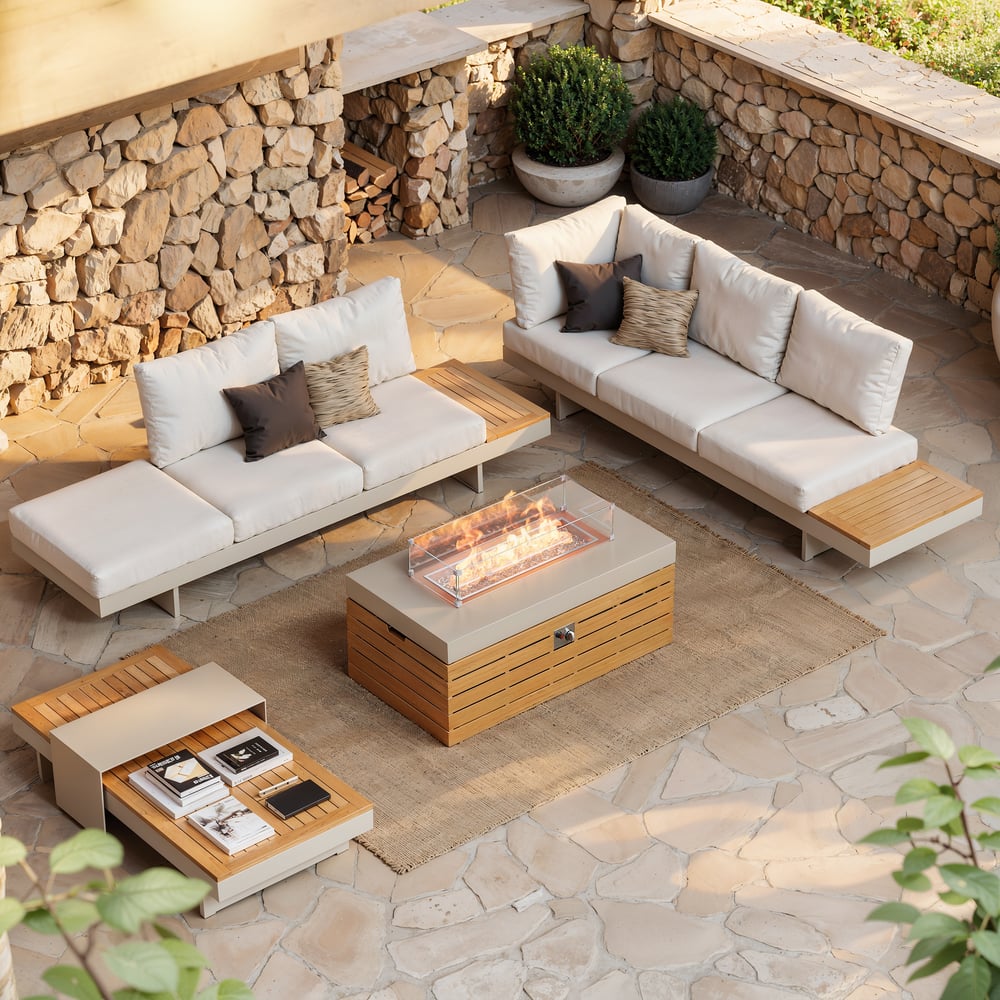 Tevara Outdoor 47" Propane Smokeless Aluminum Rectangular Fire Pit Table in Sand window image