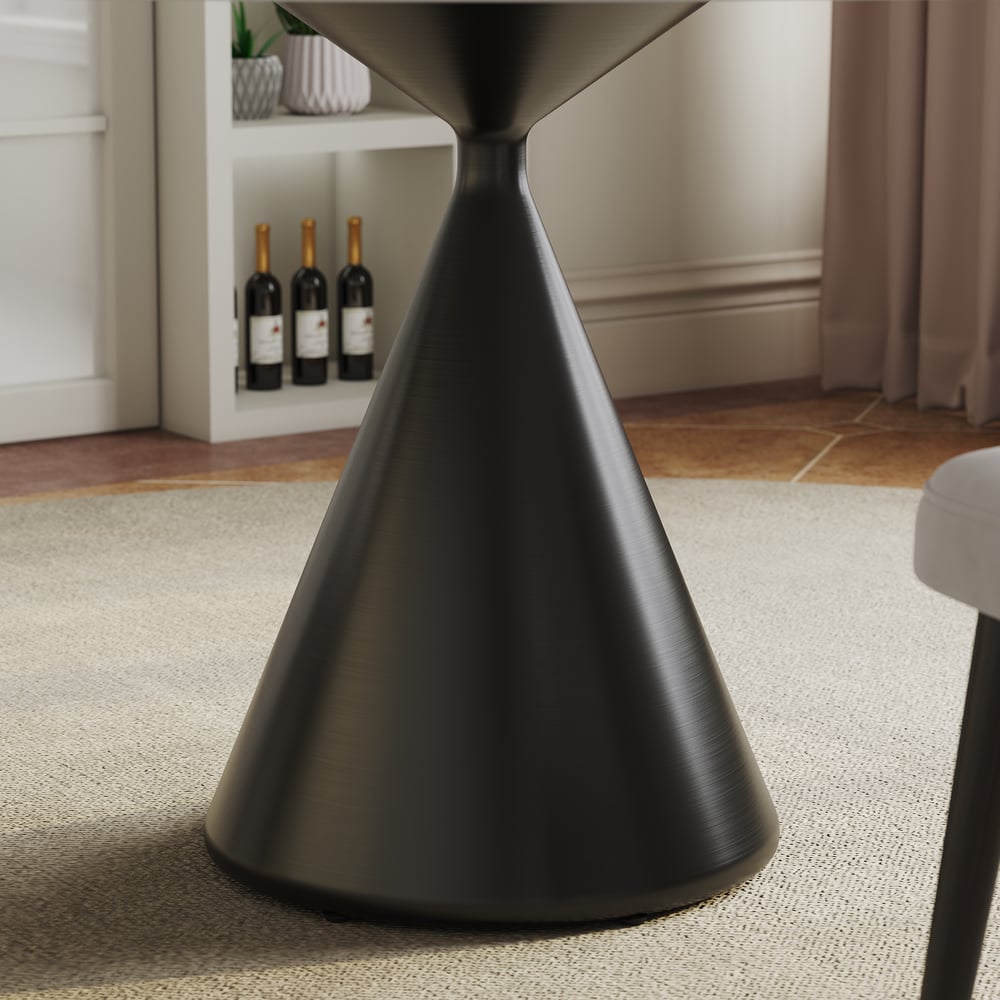 Modern 60" Round Glossy Sintered Stone Dining Table with Black Pedestal Base, Seats 6 window image