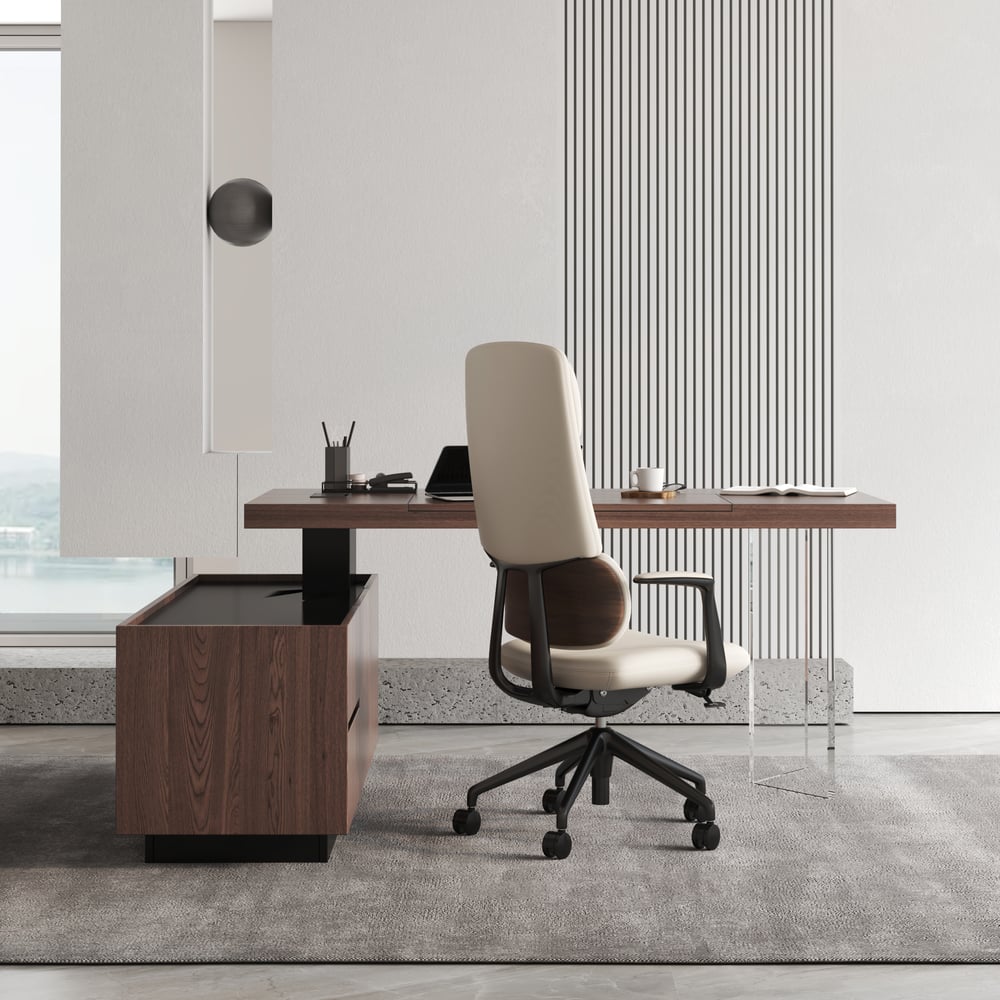 Ergonomic Grey Genuine Leather High Back Reclining Swivel Office Desk Chair window image