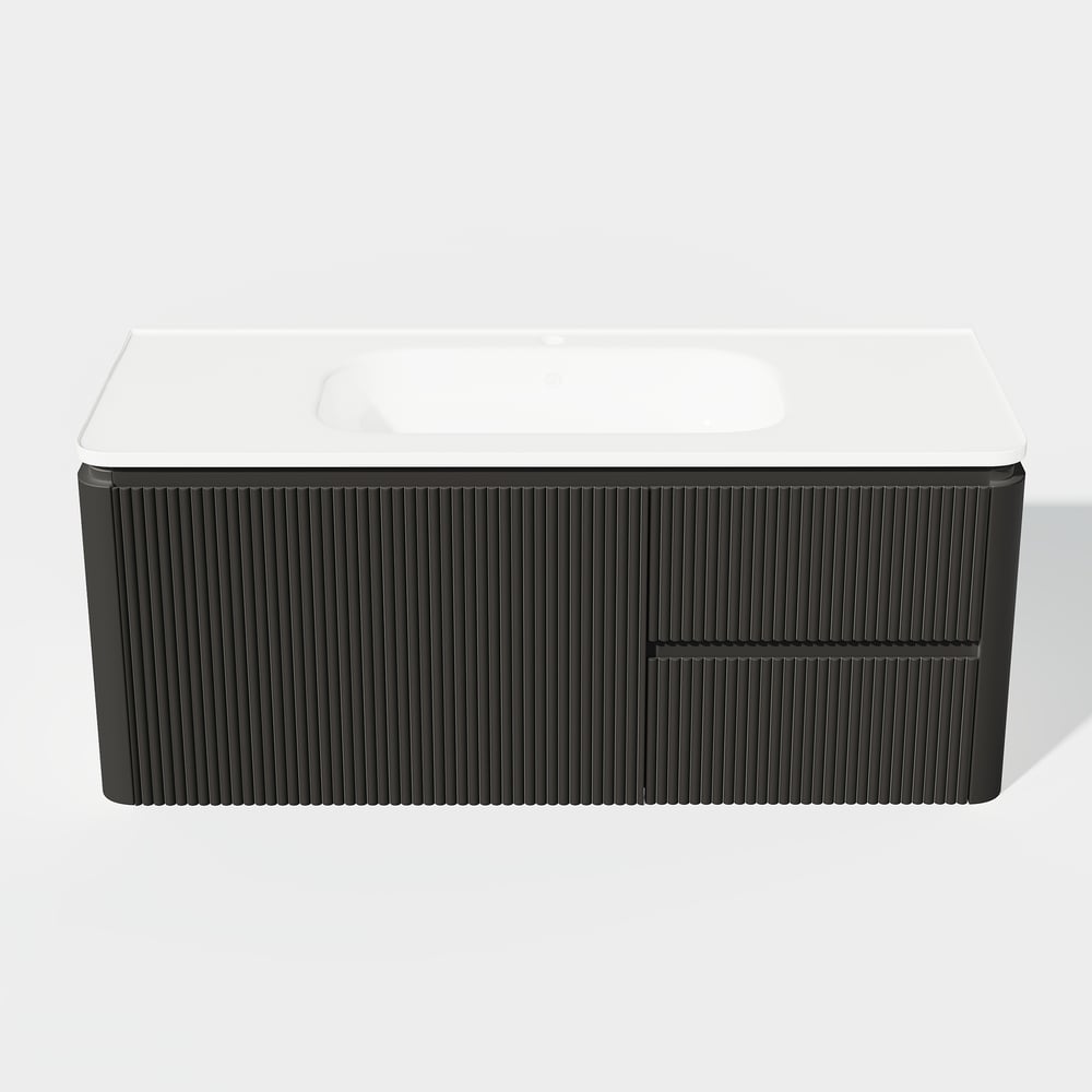Mueble de baño flotante moderno de 120 cm con lavabo, LED suave, amplio almacenamiento Imagen de ventana