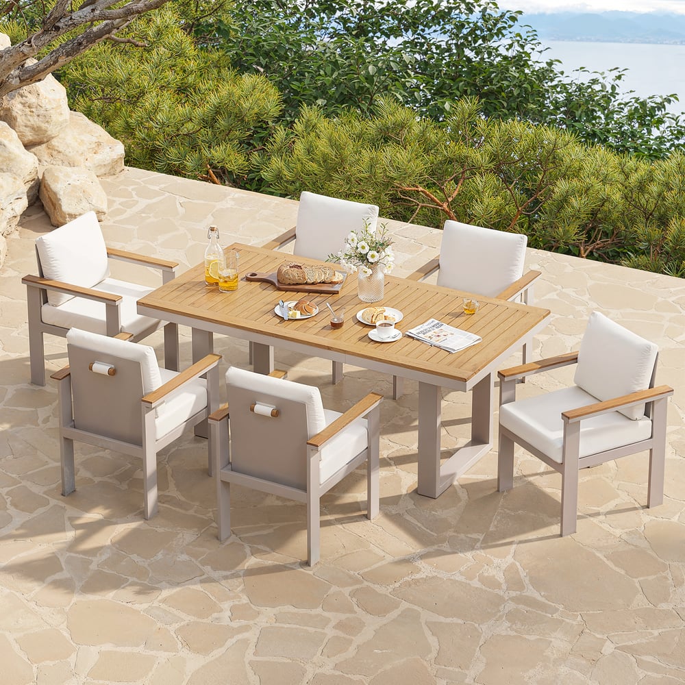 Tevara 6-Person Rectangle Teak & Aluminum Outdoor Patio Dining Table in Sand window image