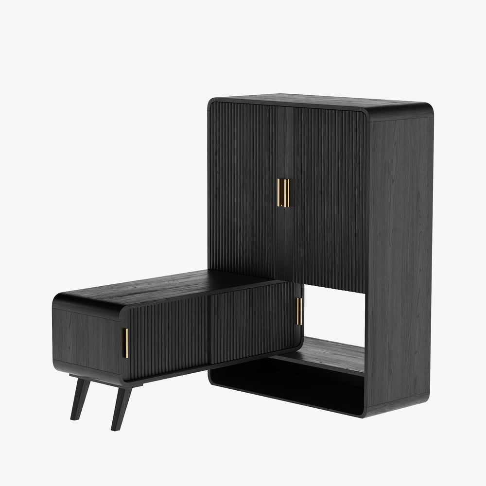 Meuble d'entrée cannelé en placage de bois de frêne de 37 pouces avec rangement pour chaussures, main gauche image de fenêtre