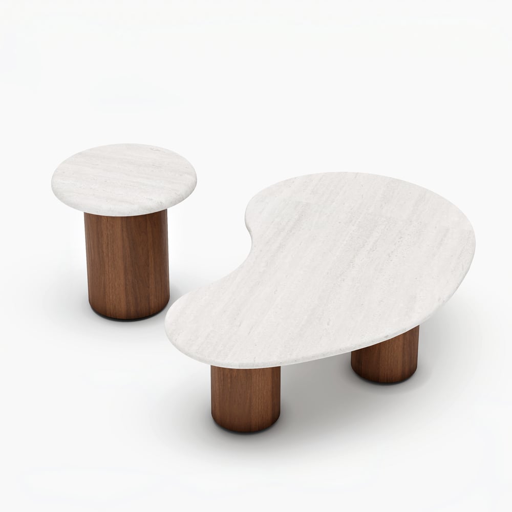 Ensemble de tables basses rondes de 18"-47" en placage de béton et noyer image de fenêtre