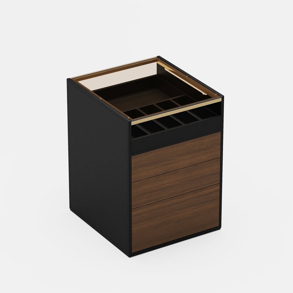 Saddle Leather 7-Dresser Walk-In Closet Island with Light & Jewelry Display window image