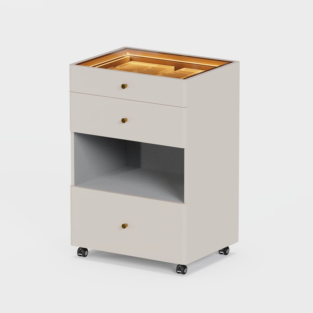 Îlot de dressing pour bijoux avec plateau en verre et éclairage image de fenêtre