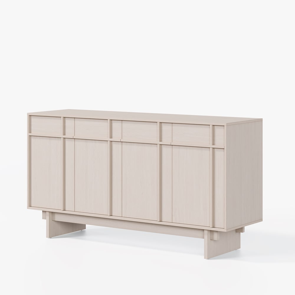 Mid Century Modern 60" Whitewash Wood Sideboard with Storage & Adjustable Shelves window image