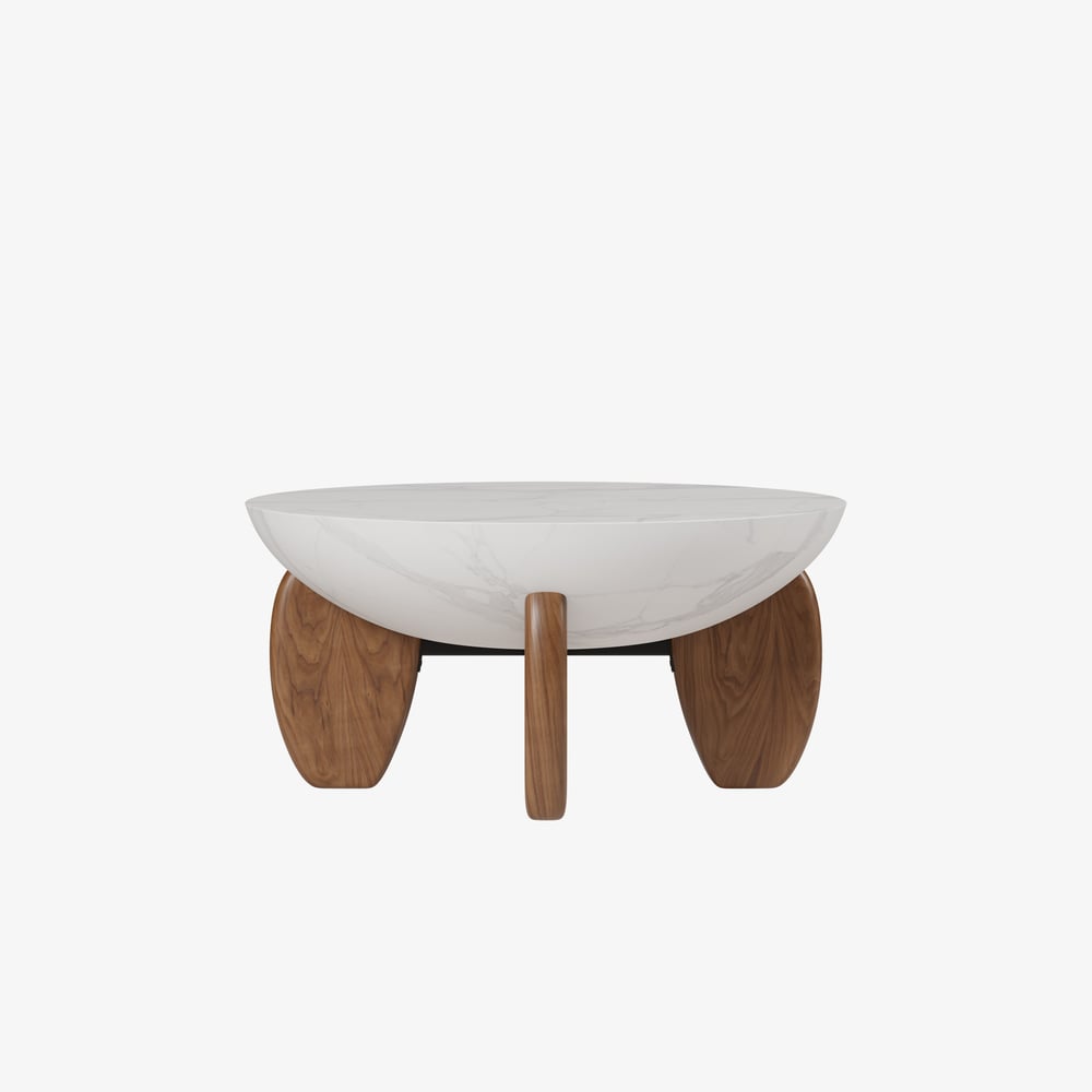 Curva 37" Round Concrete Walnut Coffee Table with Wood Legs window image