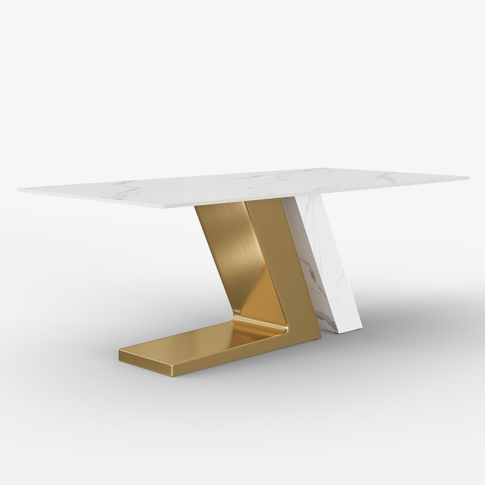 Dining Set 79" Modern Rectangle Sintered Stone Dining Table with 6 Chairs window image