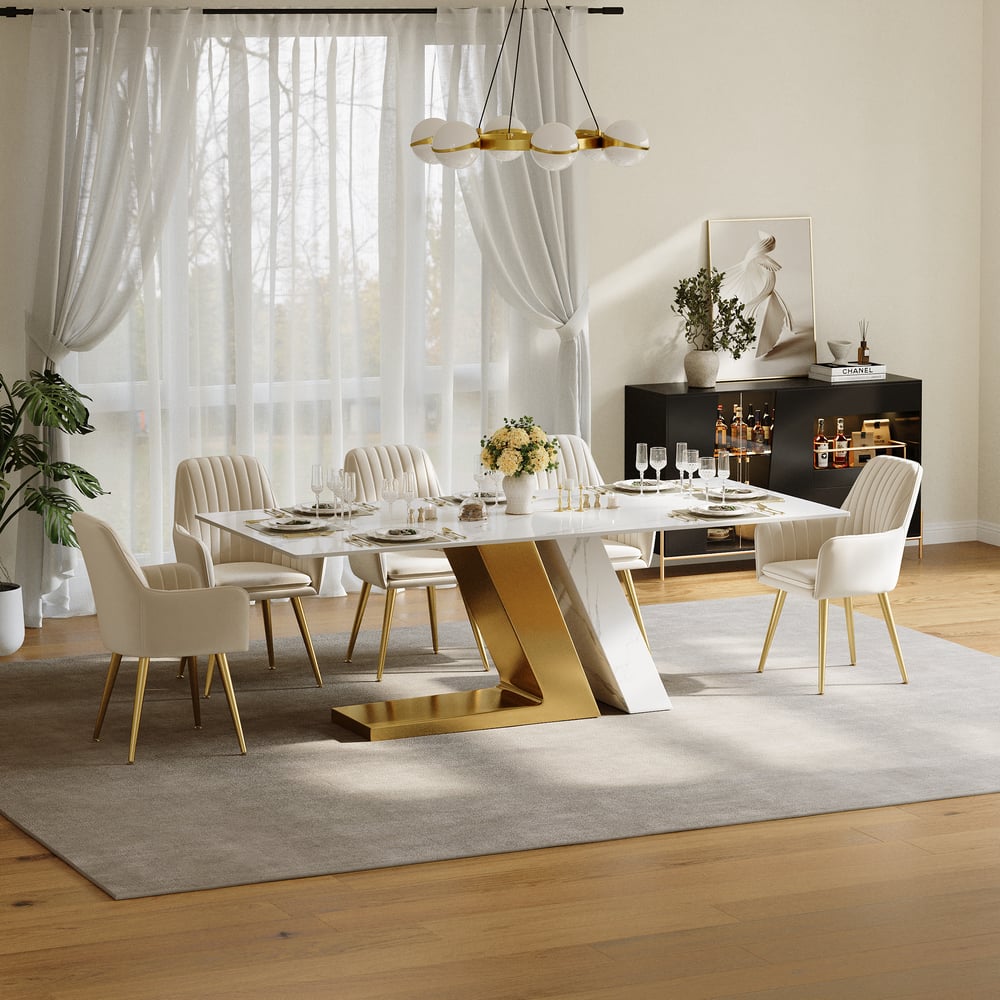 Dining Set 87" Modern Rectangle Sintered Stone Dining Table with 8 Chairs window image