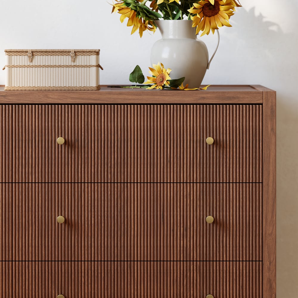 Stria 47" Fluted Natural 6-Drawer Dresser with Charging Station window image