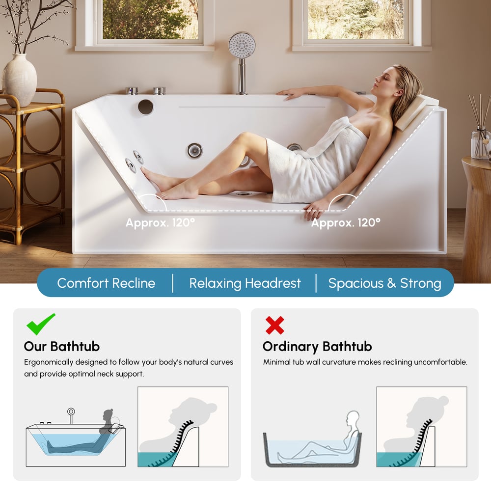 Baignoire balnéo de 150 cm avec contrôle thermostatique, jets de massage et éclairage LED image de fenêtre