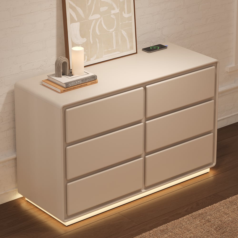 Modern 47" 6-Drawer Dresser with Light and Charging Station window image
