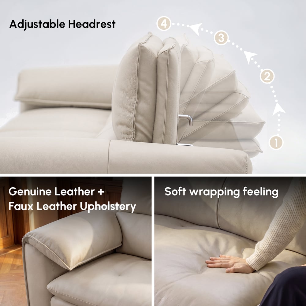 87" 2-Seater Genuine Leather Power Convertible Sleeper Sofa with Adjustable Headrests window image