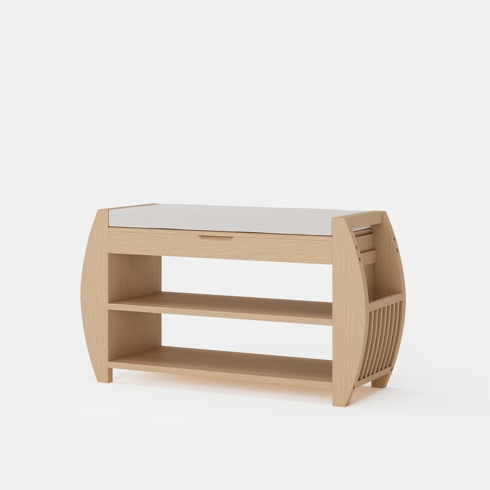 32'' Solid Wood Natural Shoe Storage Entryway Bench with Shoe Rack window image