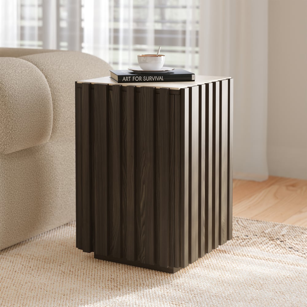 Aura Ash Wood Fluted Side Table with Sintered Stone Top window image