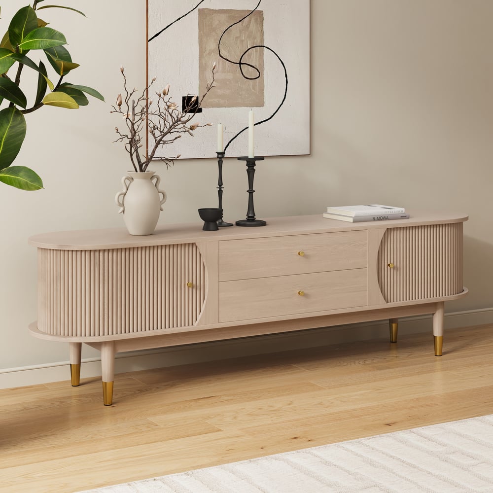 72" Ash Wood Fluted TV Stand with Storage window image