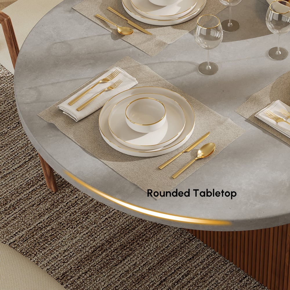 Japandi 63"-79" Extendable Oval Concrete Gray Dining Table, Seats 4-6 window image