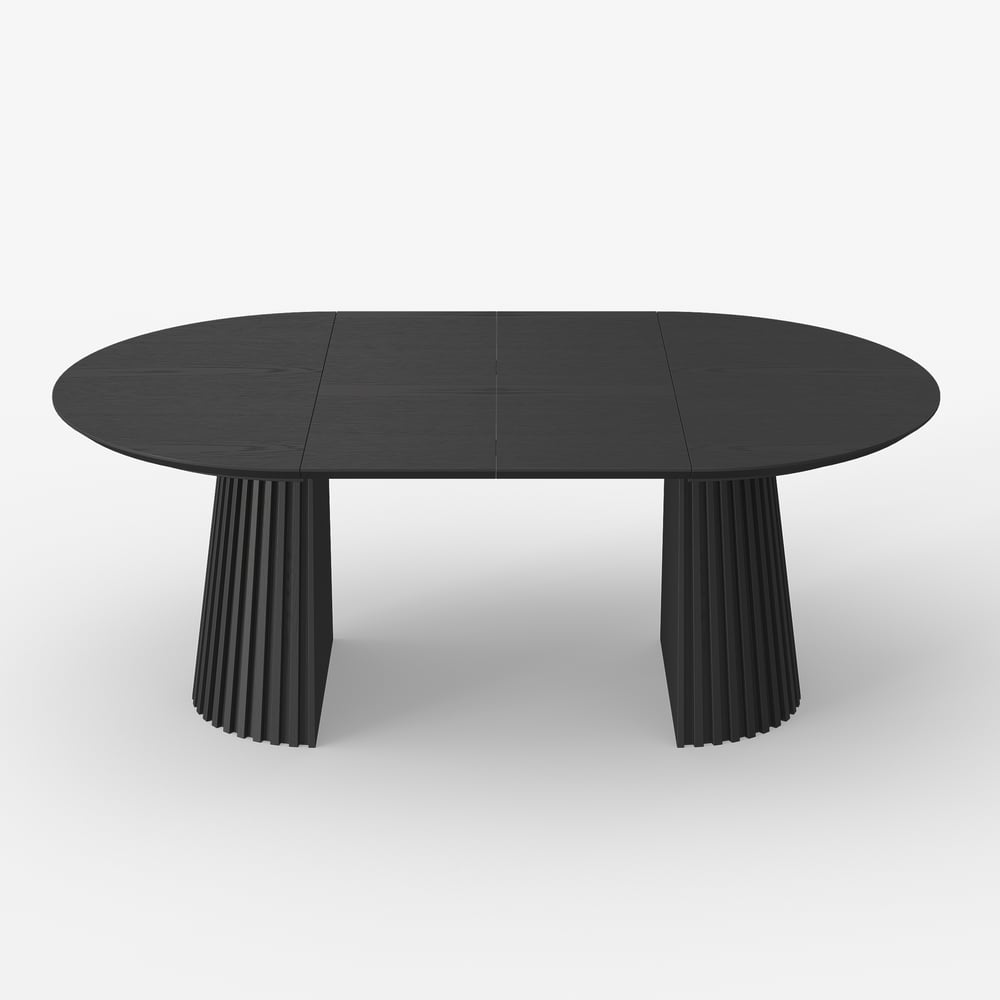 Modern 47"-79" Extendable Black Wood Dining Table with Fluted Base, Seats 4-6 window image