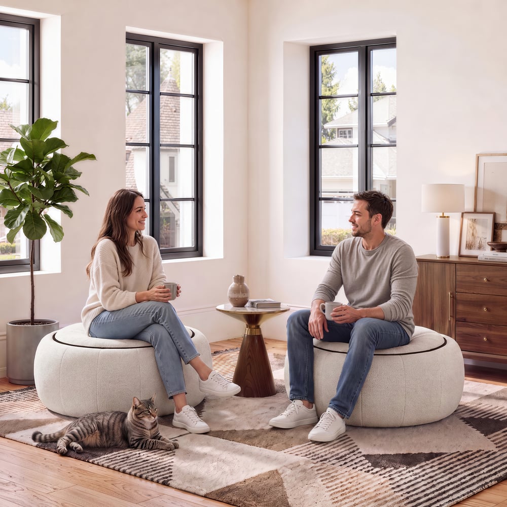 Modern 39" Round Performance Chenille Ottoman Coffee Table with Hidden Storage window image