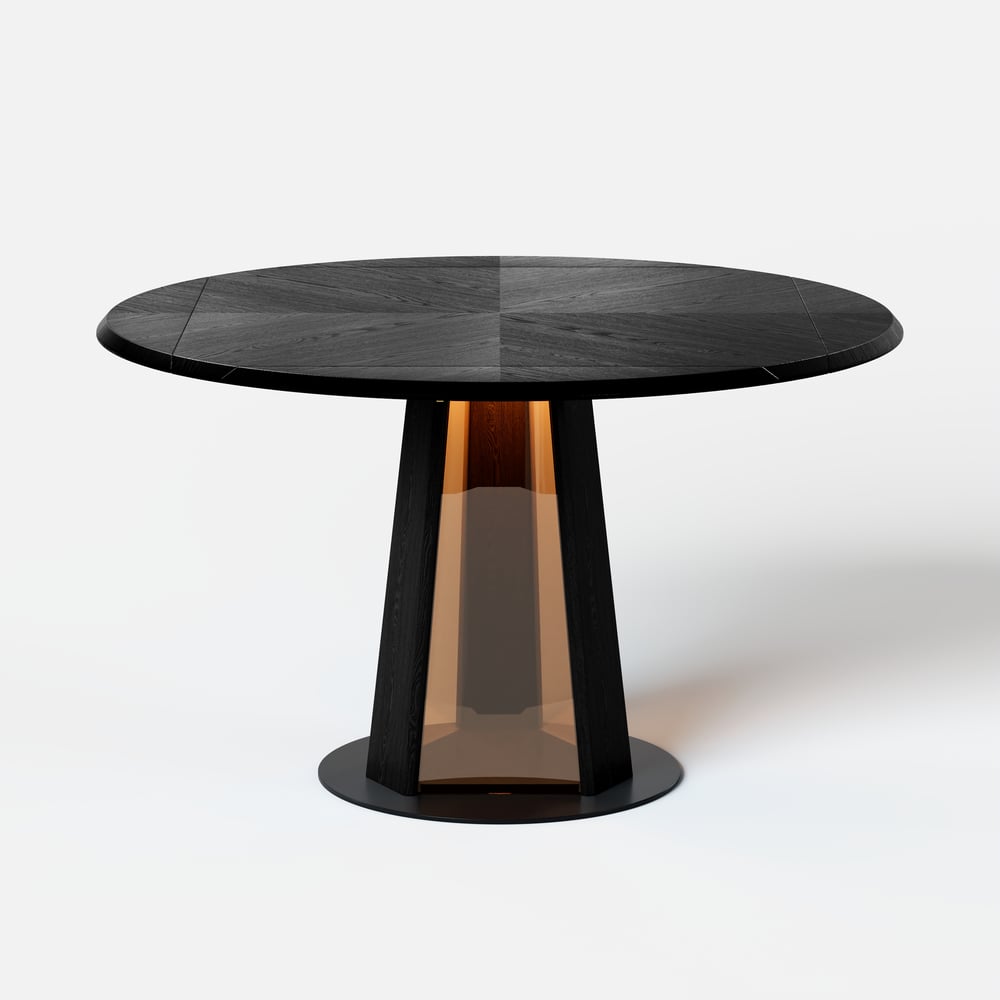 36"-47" Solid Black Wood Extendable Dining Table with Light window image