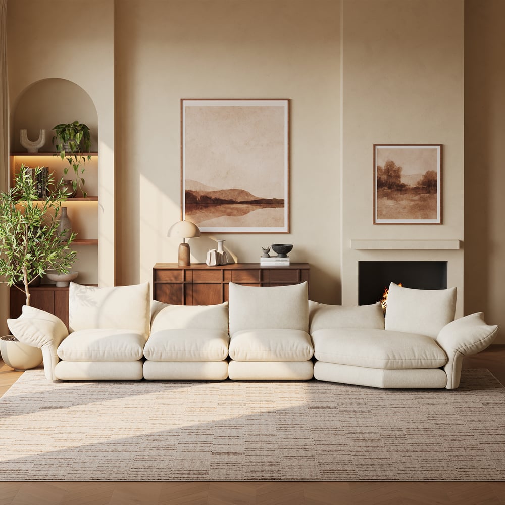 161" 4-Piece Chenille Sectional Sofa with Chaise and Adjustable Armrests & Backrest window image