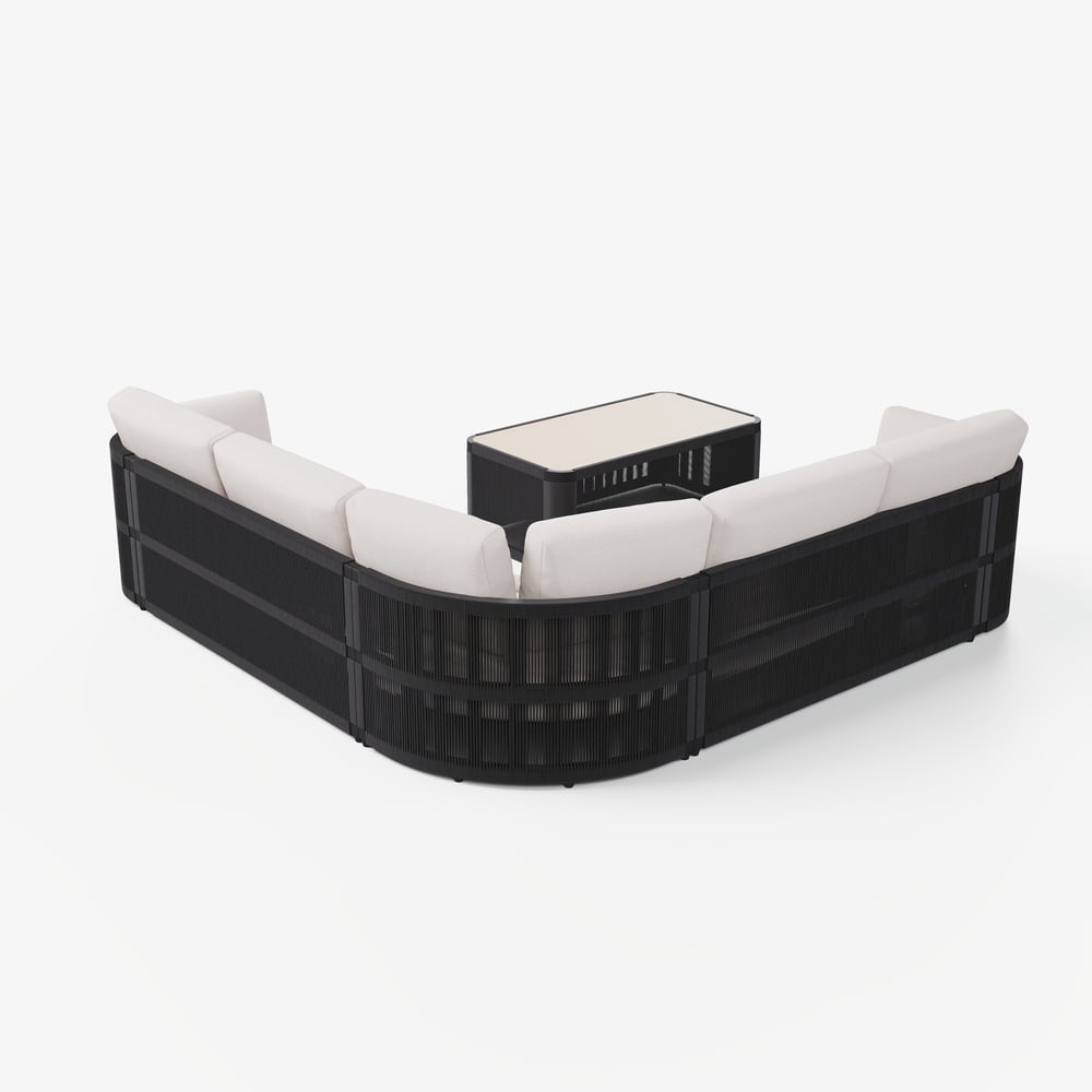 Costra Handwoven Rope L-Shaped Outdoor Sofa with Coffee Table in Black window image