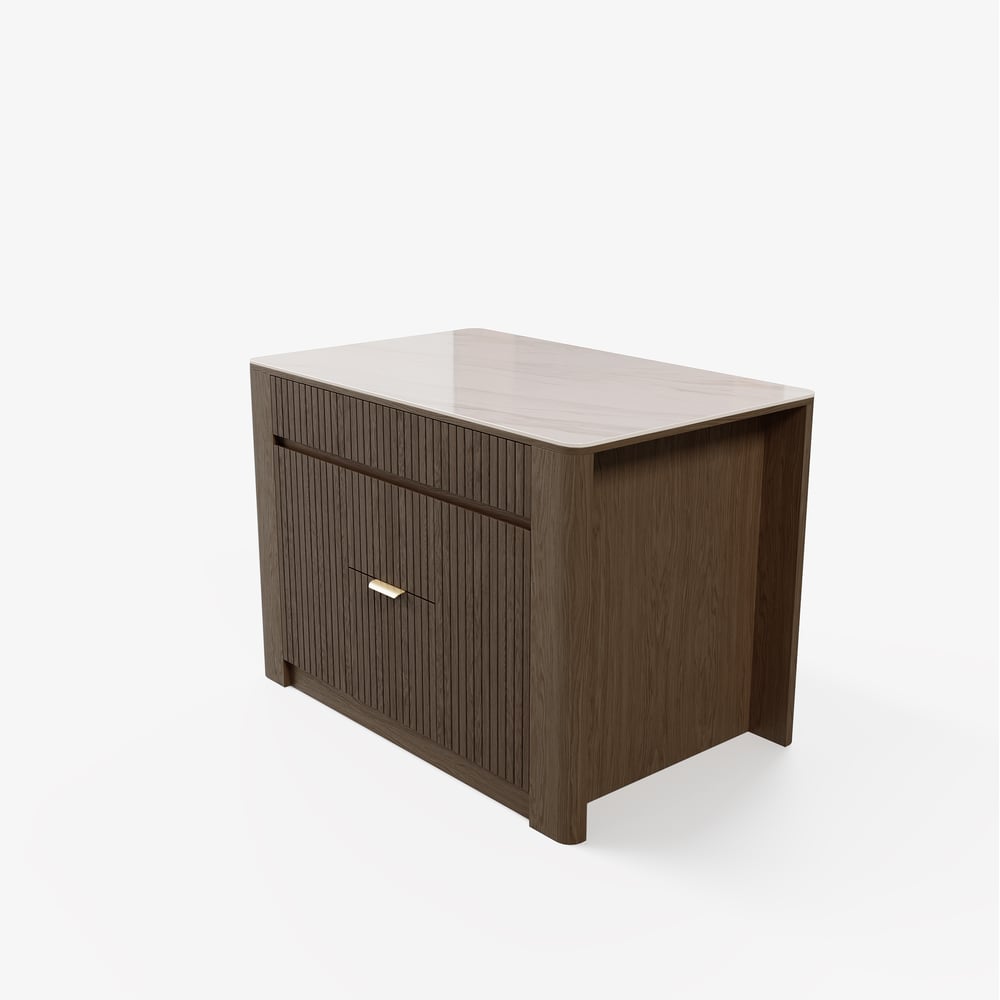 Mid-Century 51" Glossy Sintered Stone Top Kitchen Island with Storage, Smoked Brown window image