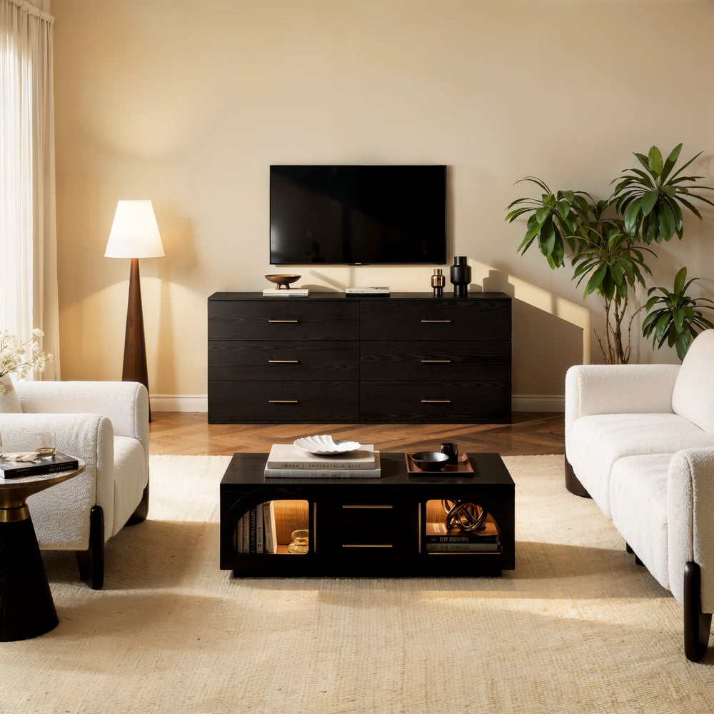Arune 63" TV Stand with 6 Drawers Storage Chests window image