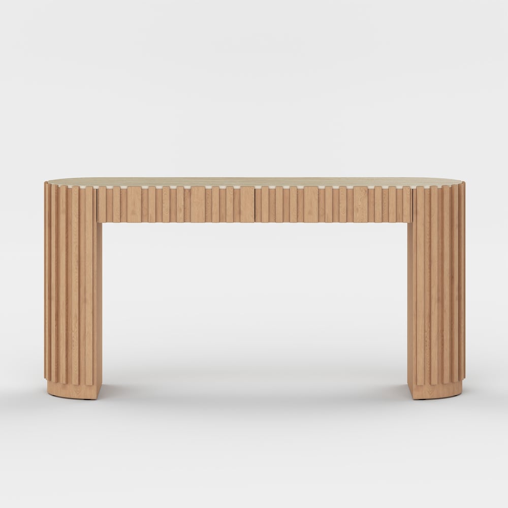 Aura 60" Ash Wood Fluted Natural Console Table With Sintered Stone Top window image