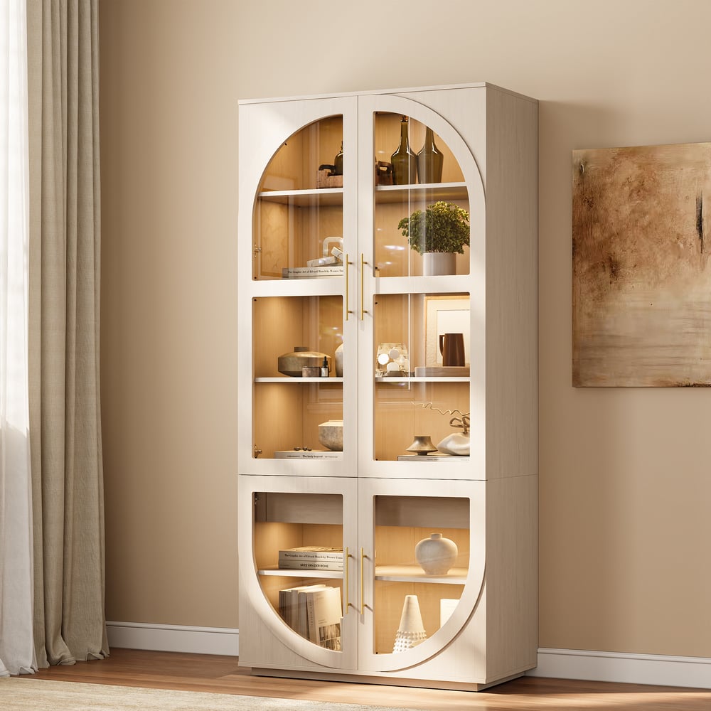 Arune Whitewash Glass Tall Display Cabinet with Drawers & LED window image