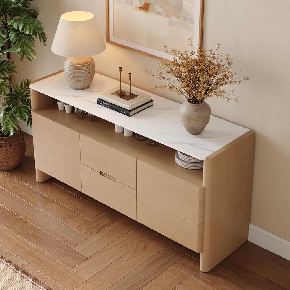 Arvona 63" Sintered Stone Sideboard with Open Storage & Adjustable Shelves window image