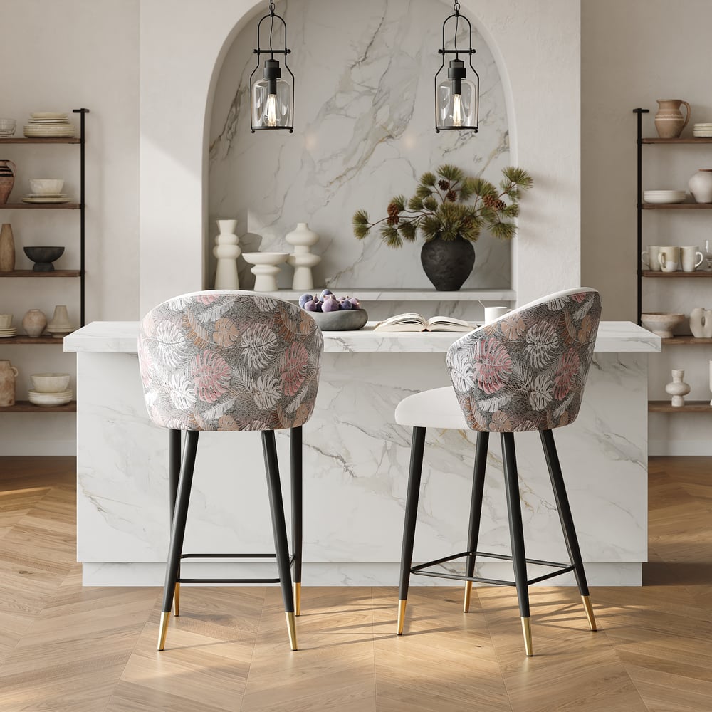 Arcora White Velvet Bar Stool with Upholstered, 1 Piece window image
