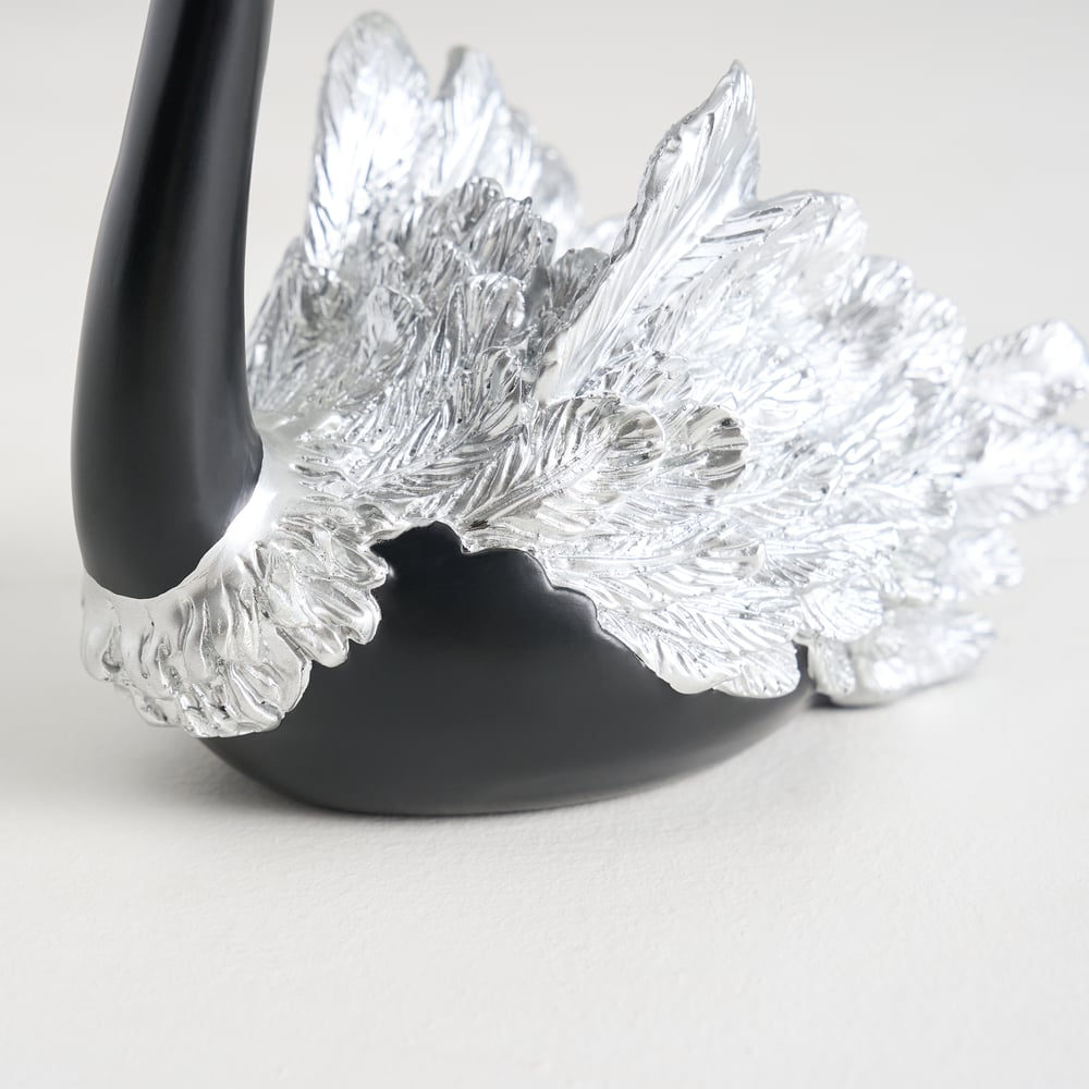 2-Piece Resin Swan Figurines – Elegant Black & Silver Swan Decorative Storage Set window image