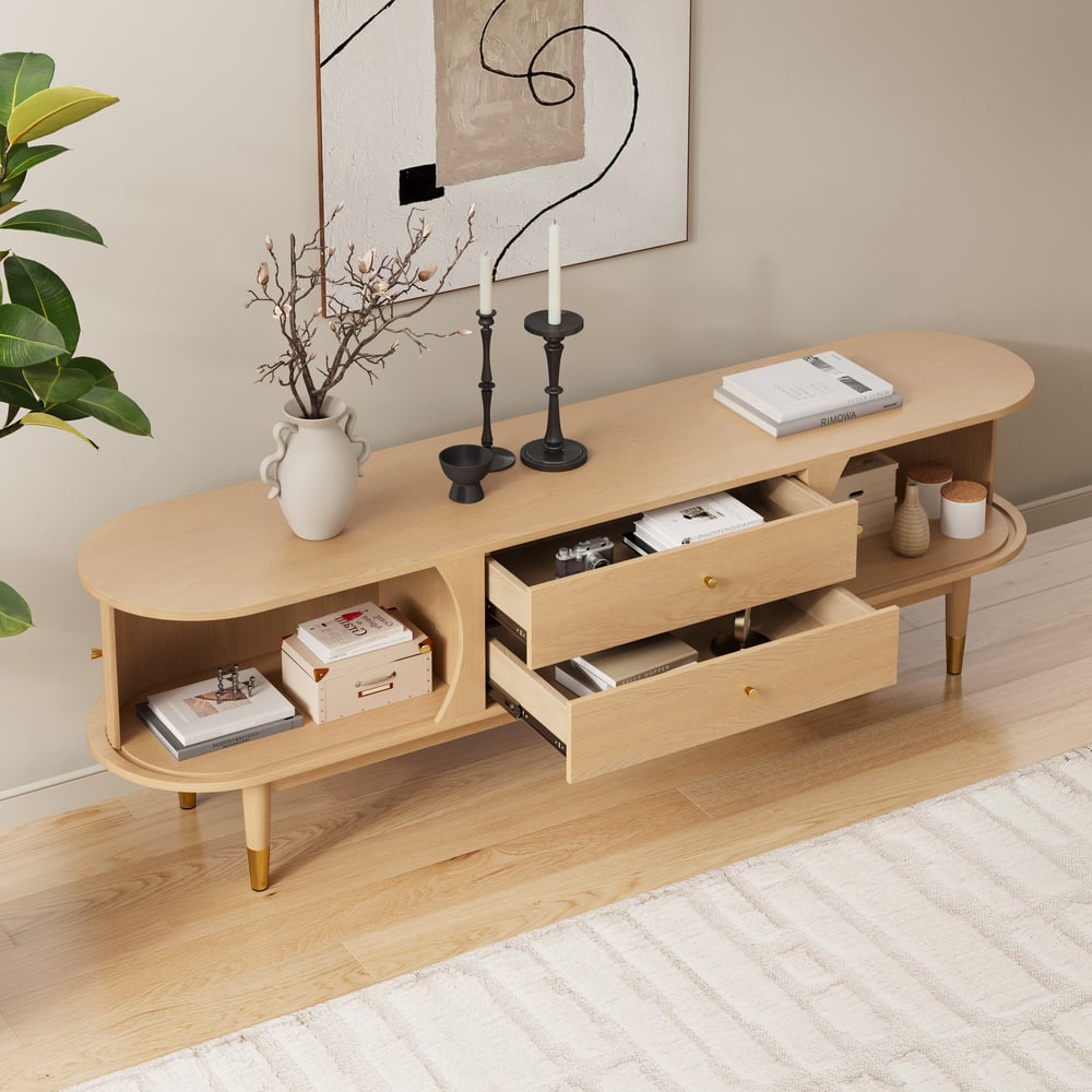 72" Ash Wood Fluted TV Stand with Storage window image